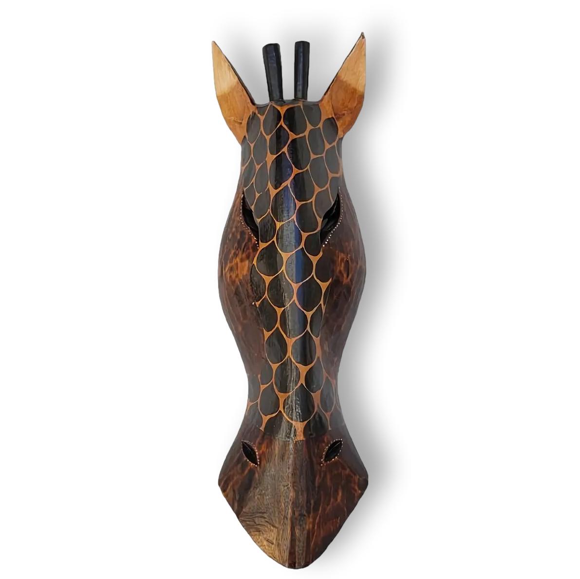 Máscara en madera tallada modelo Jirafa de 50cm.