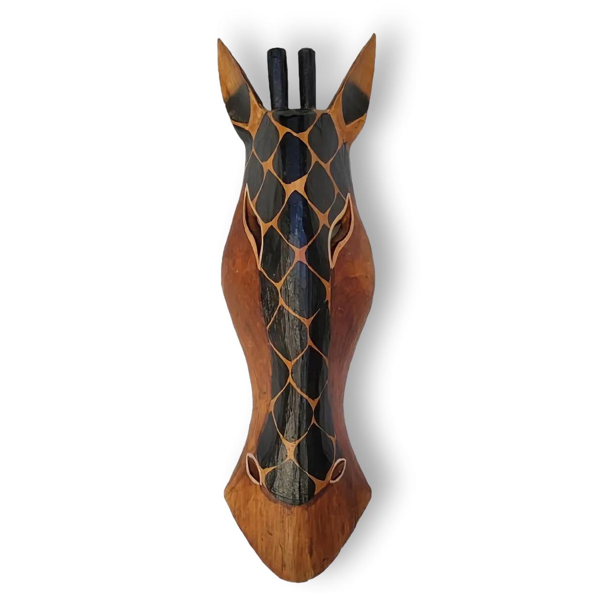 Máscara en madera tallada modelo Jirafa de 50cm.