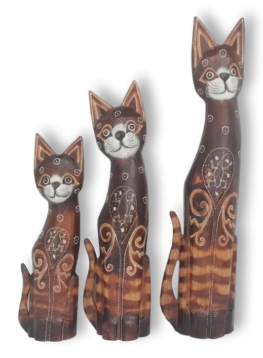 Trío de Gatos en madera de 60cm.