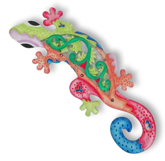 Iguana o Gecko multicolor en madera calada