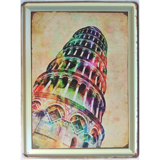 Chapa retro "Torre de Pisa" de 40cm. x 30cm.