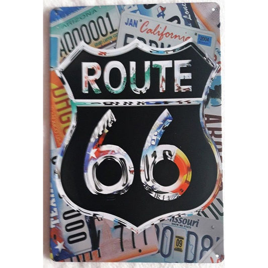 Chapa retro "Route 66" de 30cm. x 20cm.