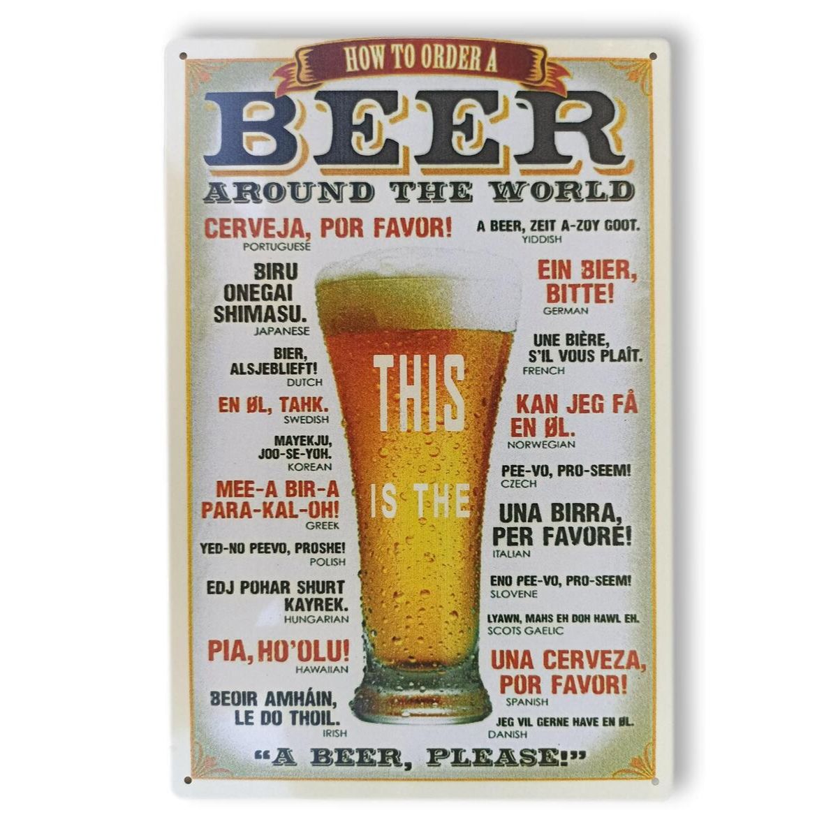 Chapa retro "Beer Around the World" de 30cm. x 20cm.