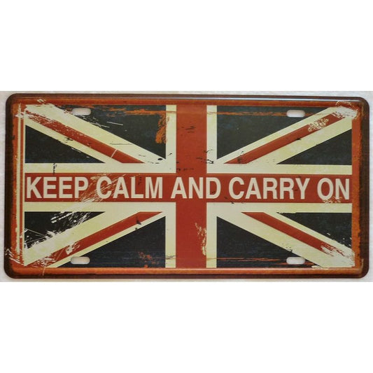 Matrícula retro "Keep Calm And Carry On" de 30cm.