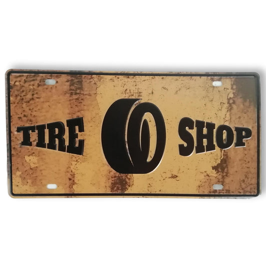 Matrícula retro "Tire Shop" de 30cm.