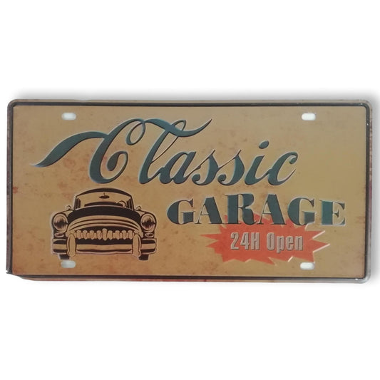Matrícula retro "Classic Garage" de 30cm.