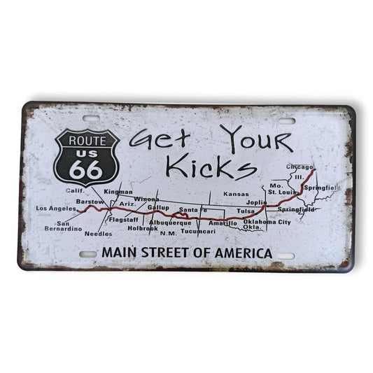 Matrícula retro "Get Your Kicks" de 30cm.