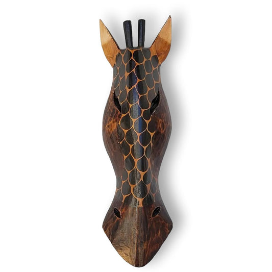 Máscara en madera tallada modelo Jirafa de 50cm.