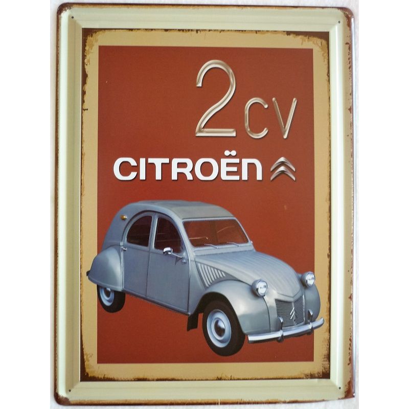 Chapa retro "2 cv" de 40cm. x 30cm.