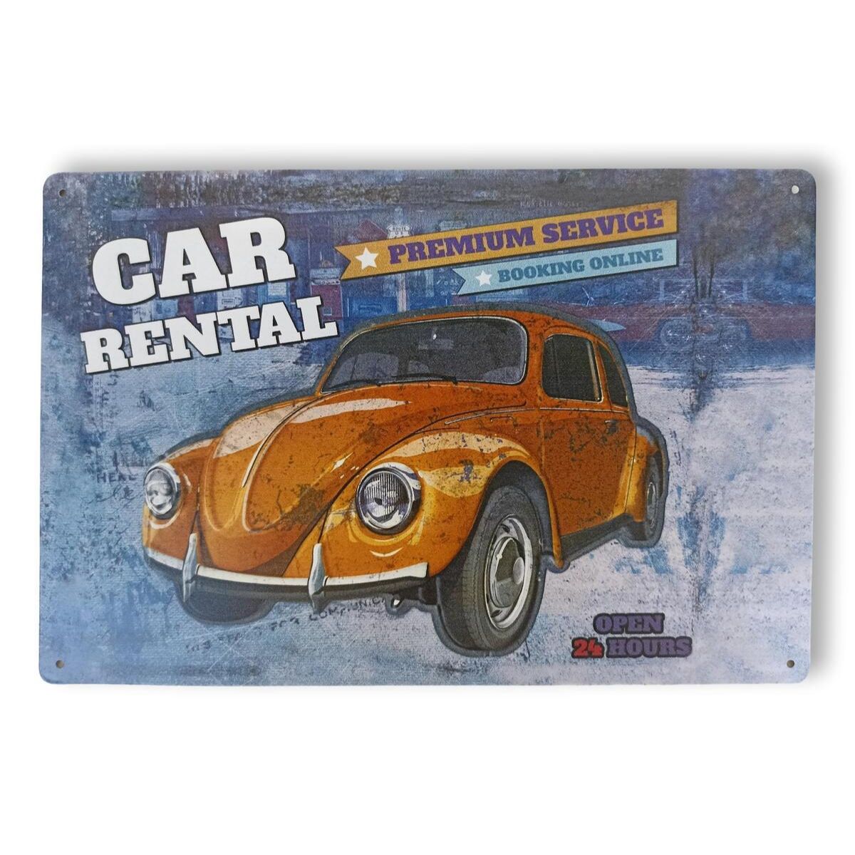 Chapa retro "Car Rental" de 30cm. x 20cm.