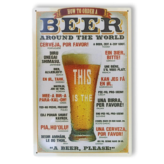 Chapa retro "Beer Around the World" de 30cm. x 20cm.