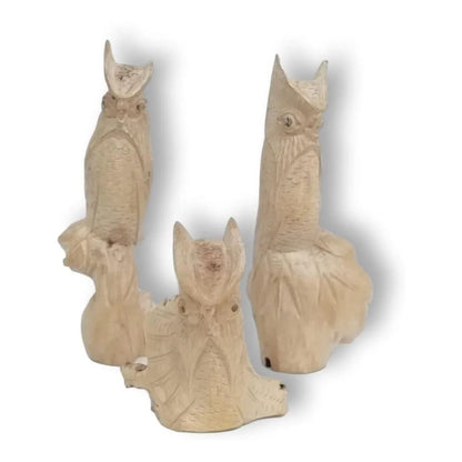 Trio De Miniaturas Artesanales De Búhos En Madera